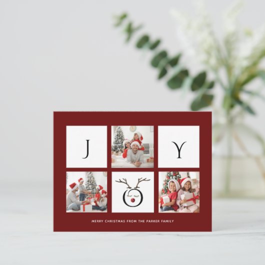 JOY Modern Fun Script Photo Collage Whimsical Holi Briefkaart (Staand voorkant)