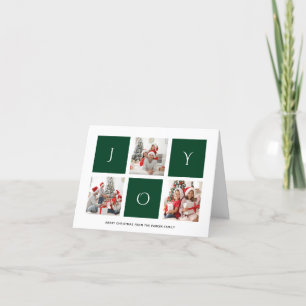 JOY Modern Green Fun Script Photo Collage Simple Feestdagen Kaart