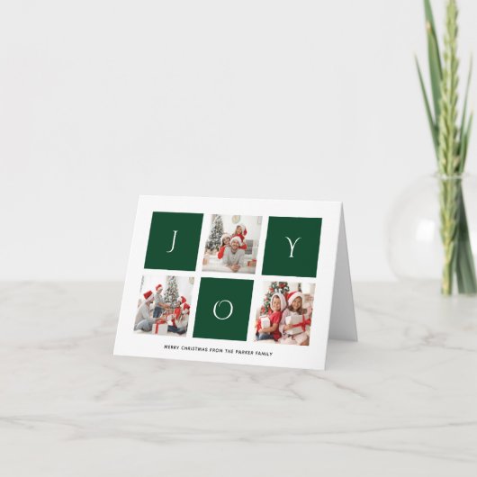 JOY Modern Green Fun Script Photo Collage Simple Feestdagen Kaart (Voorkant)