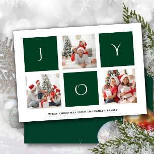 JOY Modern Green Fun Script Photo Collage Simple Feestdagenkaart