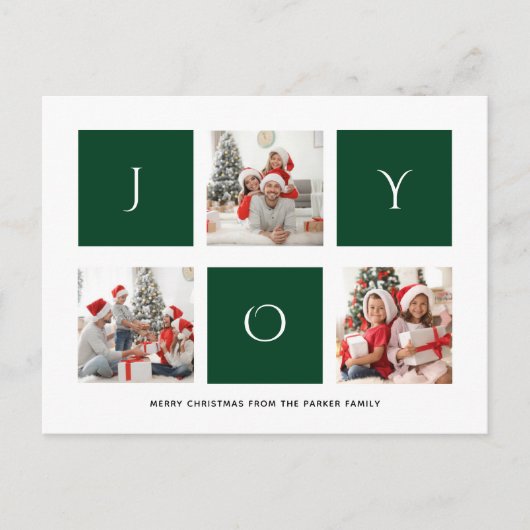 JOY Modern Green Fun Script Photo Collage Simple H Briefkaart (Voorkant)