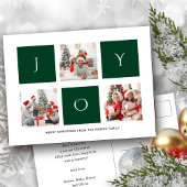 JOY Modern Green Fun Script Photo Collage Simple H Briefkaart