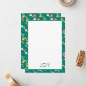 Joy Modern Holiday Berries Groene Kerstmis Notitiekaartje (Voorkant / Achterkant in situ)