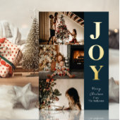 Joy Modern Kerstkaart Blauw Goud 3 Foto Collage Folie Feestdagenkaart
