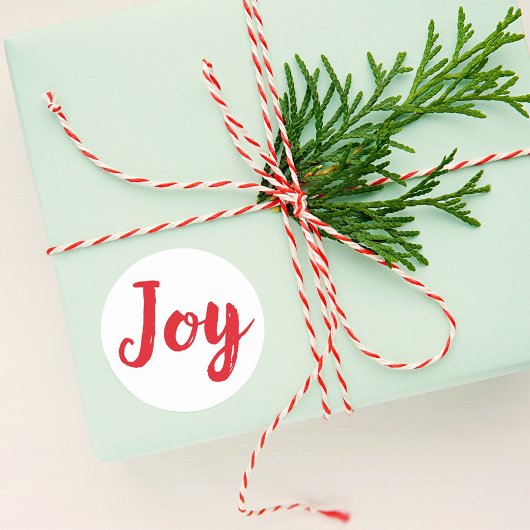 Joy Modern Red Brushed Script Holiday Ronde Sticker