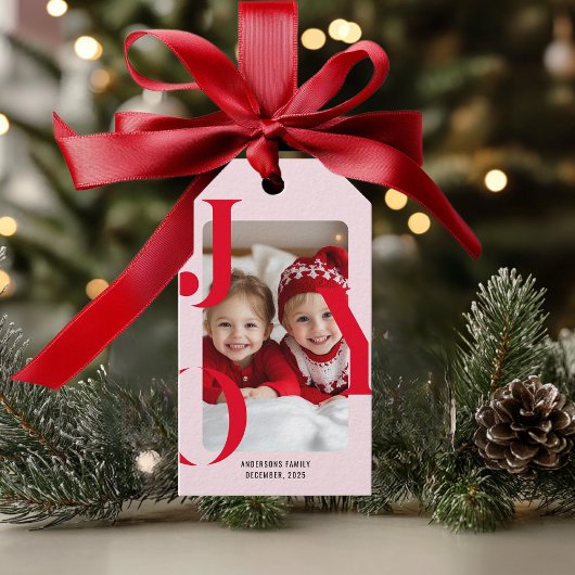 JOY | Modern Red & Pink Christmas Photo Gift  Cadeaulabel
