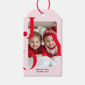 JOY | Modern Red & Pink Christmas Photo Gift  Cadeaulabel (Voorkant)