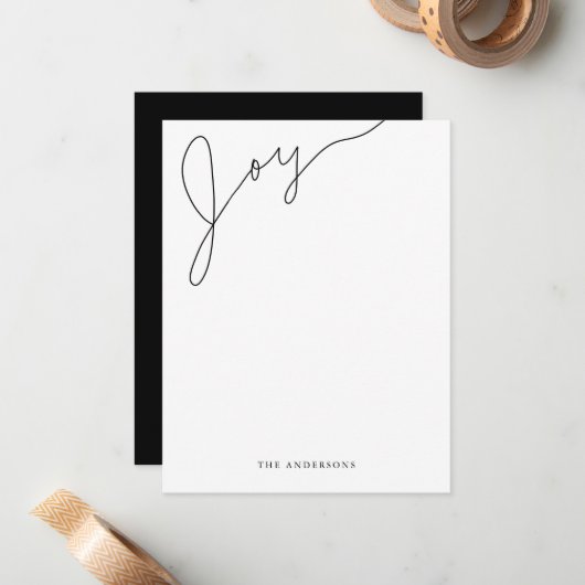 Joy Modern Script Black en White Kerstmis Notitiekaartje (Voorkant / Achterkant in situ)