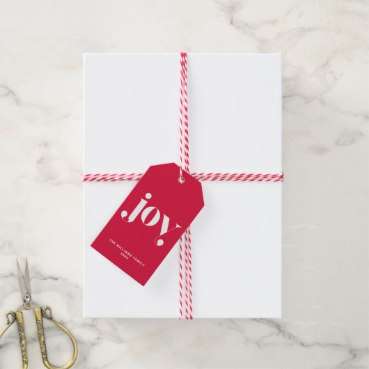 Joy Modern Typography Personalized Holiday Cadeaulabel (Met Touw)