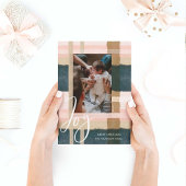 Joy | Moderne groene en roze Waterverf foto Feestdagenkaart