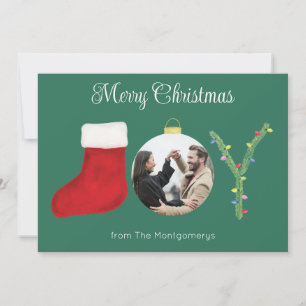 JOY Moderne Typografie Waterverf Kerst Groen Feestdagenkaart