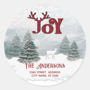 Joy Moderne Waterverf winter herten scene Ronde Sticker