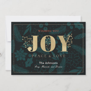 JOY Navy Blue Holiday Floral Pine Christmas Kaart