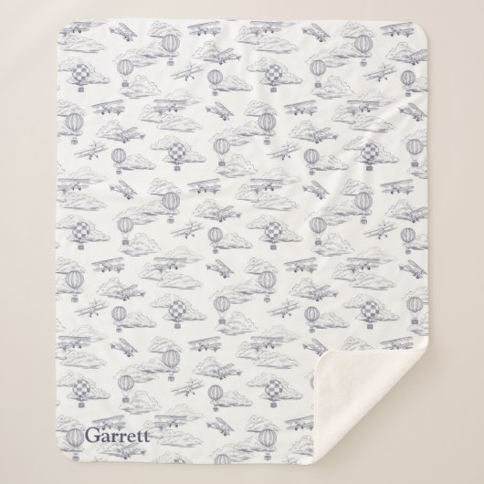 Joy of Flight - Classic Aviation - Navy and White Sherpa Deken (Voorkant)