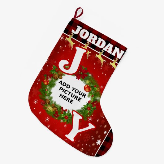 JOY of Kerstmis, persoonlijk Afbeelding en naam Grote Kerstsok (Voorkant (Hangend))