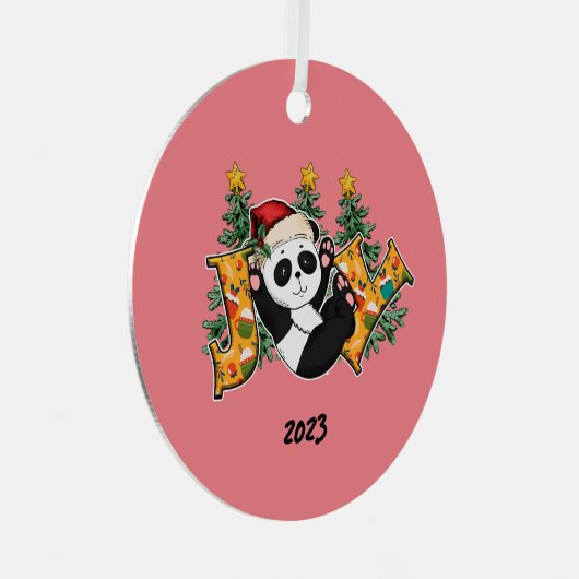 Joy Panda Beer Kerst Metalen Ornament (Voorkant Rechts)