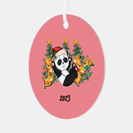 Joy Panda Beer Kerst Metalen Ornament (Voorkant links)