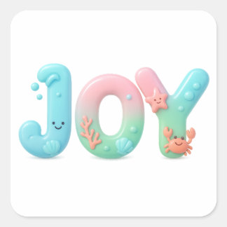 JOY Pastel Ocean Glossy Word Vierkante Sticker