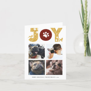 JOY Paws Gold Pet Lovers Four Photo Collage Feestdagen Kaart