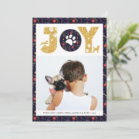 JOY Paws Gold | Pet Lovers Pine Bough Floral Feestdagenkaart (Staand voorkant)