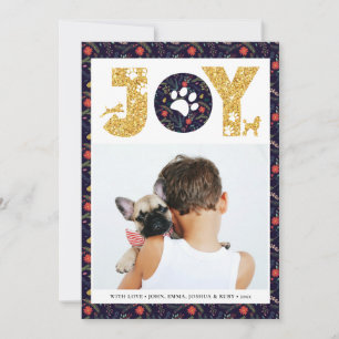 JOY Paws Gold Pet Lovers Pine Bough Floral Feestdagenkaart