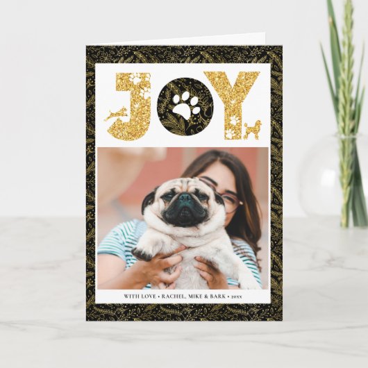 JOY Paws Gold | Pet Lovers Pine Bough Gold Feestdagen Kaart (Voorkant)