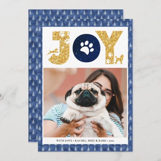 JOY Paws Gold | Pet Lovers Pine Tree in Blue Feestdagenkaart (Voorkant / Achterkant)