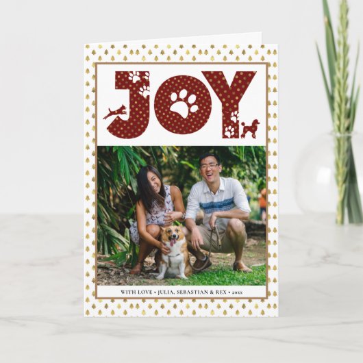 JOY Paws Gold | Pet Lovers Red Gold Dot Feestdagen Kaart (Voorkant)