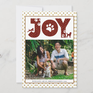 JOY Paws Gold Pet Lovers Red Gold Dot Feestdagenkaart