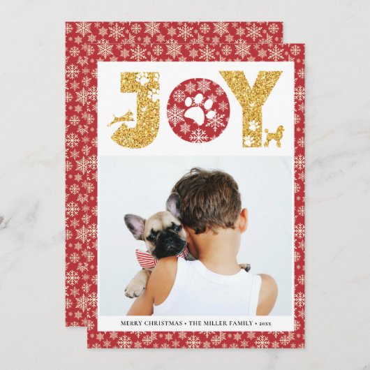 JOY Paws Gold | Pet Lovers Snowflakes in rood Feestdagenkaart (Voorkant / Achterkant)