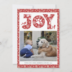 JOY Paws Gold Pet Lovers Snowflakes in rood Feestdagenkaart