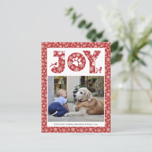 JOY Paws Gold | Pet Lovers Snowflakes in rood Feestdagenkaart (Staand voorkant)