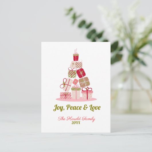 Joy Peace and Love Christmas Tree Kaart (Staand voorkant)