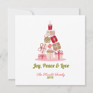 Joy Peace and Love Christmas Tree Kaart