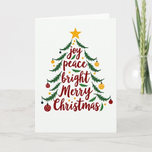 Joy Peace Bright Merry Christmas Tree Kaart (Voorkant)