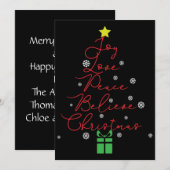 Joy Peace Love Believe Star Red-kerstkaart (Voorkant / Achterkant)