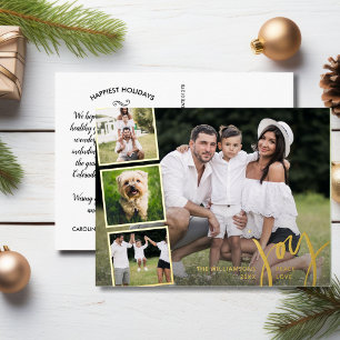 Joy Peace Love Calligrafie Foto Collage Gold Folie Feestdagen Briefkaart