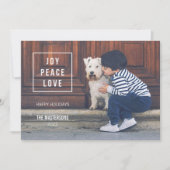 Joy Peace Love | Carte photo de vacances moderne (Devant)