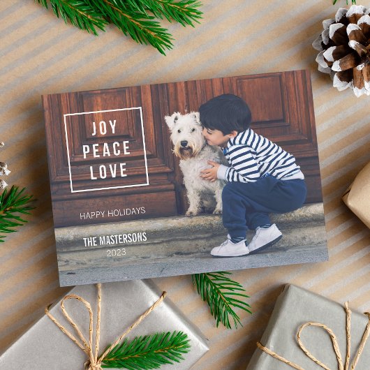 Joy Peace Love | Carte photo de vacances moderne
