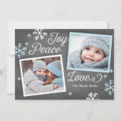 Joy Peace Love Chalkboard 2-Photo Holiday Kaart (Voorkant)