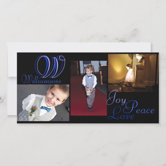 Joy Peace Love Collage Carte photo en bleu (Devant)