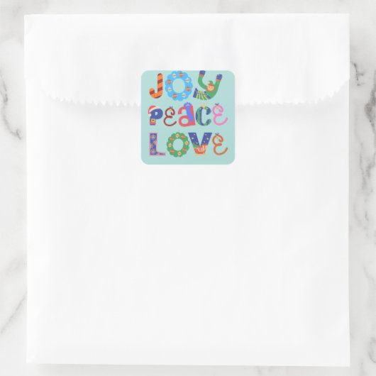 Joy, peace, love custom square sticker (Sac)