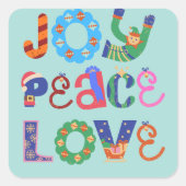 Joy, peace, love custom square sticker (Devant)