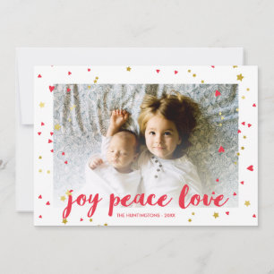 Joy Peace Love   Harten en sterren   Kerstfoto Feestdagenkaart