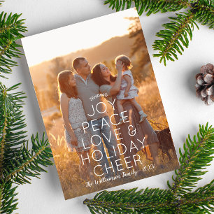Joy Peace Love Holiday Cheer Modern Foto Feestdagenkaart