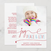 Joy Peace & Love kerstbrief Foto Flat Kaart (Voorkant / Achterkant)