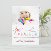 Joy Peace & Love kerstbrief Foto Flat Kaart (Staand voorkant)