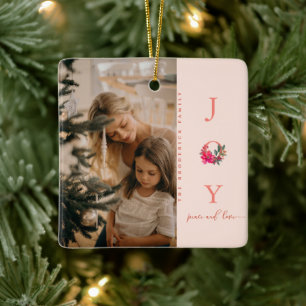 Joy Peace Love Kerstmis Familie Foto Keramisch Ornament