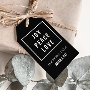 Joy Peace Love   Moderne minimale vakantie Cadeaulabel