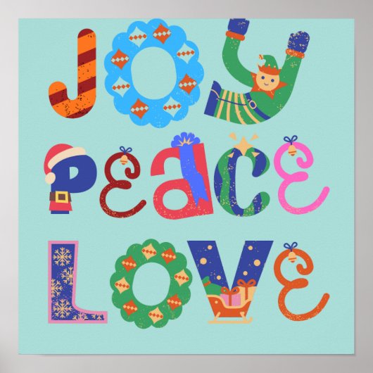 Joy, peace, love motivational quotes wall art poster (Voorkant)